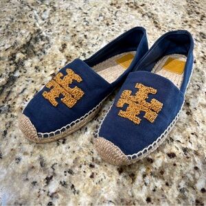 Tory Burch Navy and Gold Espadrille Shoes